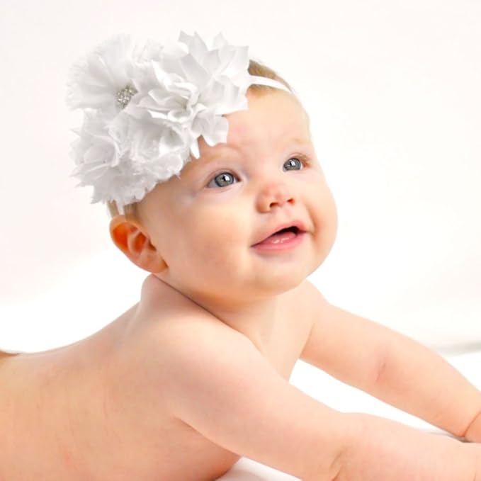 My Lello Headband Shabby Fabric Flower Cluster Baby - Infant - Toddler - Girl Stretchy Elastic Apple Green/Hot Pink Chevron