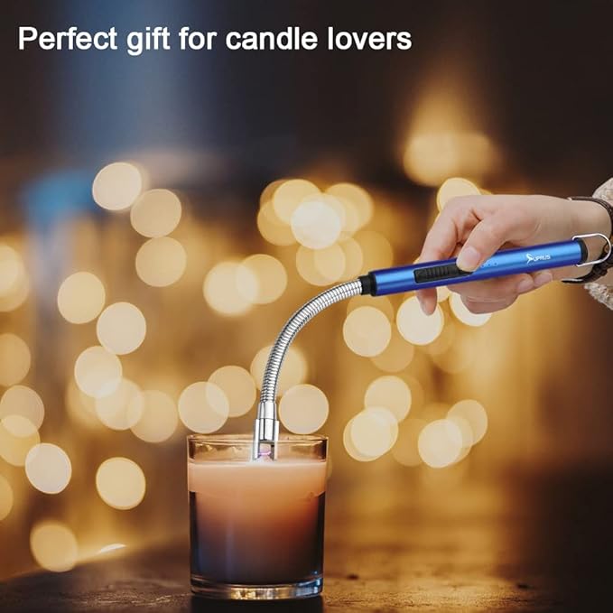 SUPRUS Electric Candle Lighter USB Type C Rechargeable Lighter Steel Shell & Hanging Hook with 360° Flexible Neck(Dark Blue)