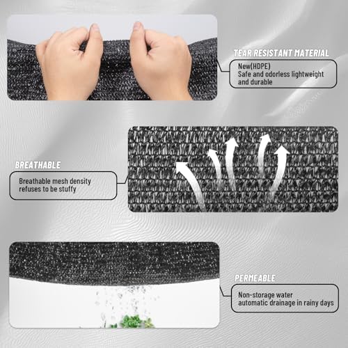 Cool Area Sun Shade Cloth with Grommets for Garden, 90% 6.5x16.5ft, Black