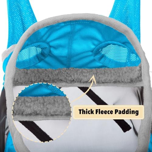 Harrison Howard Pro Luminous Horse Fly Mask Long Nose with Ears UV Protection for Horse Azure Blue/Silver Medium Cob
