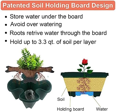 DUNCHATY Stackable Vertical Garden Planter with Wheels, 5 Tier Herb Planter Pots for Growing Vegetables and Succulents, Pine Green