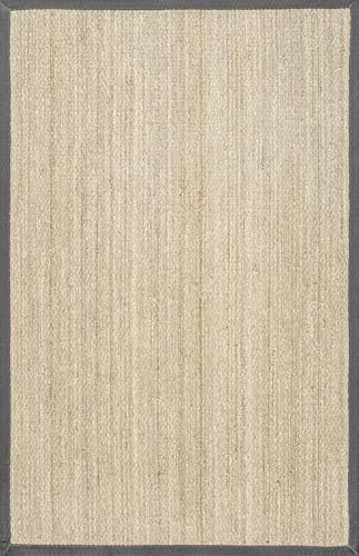 Nuloom Elijah Dark Grey/Natural, 4' x 6', Basketweave, Seagrass, Soft and Textured, High Traffic, Stain Resistant, Easy Clean, Durable Area Rug for Bedroom, Living Room, Dining, Den, Foyer, Entryway - color: Dark Grey, size: 4' x 6' (Rectangular)