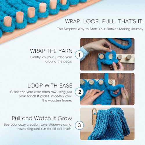 LITURTOO 63" Chunky Blanket Loom - Loom for DIY Throw Blankets, Adjustable Size Hand Knitting Yarn Chunky,No Needles Required,Beginner Friendly Yarn Craft - size: 63"