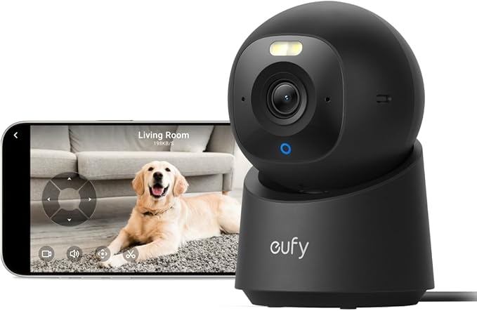 eufy Security Indoor Camera E30, Latest Generation, 4K UHD Security Camera, 360 Pan-Tilt, Color Night Vision, AI Detection for Human/Pet/Audio/Crying, Human/Pet Auto Tracking, Works with Homekit,Black