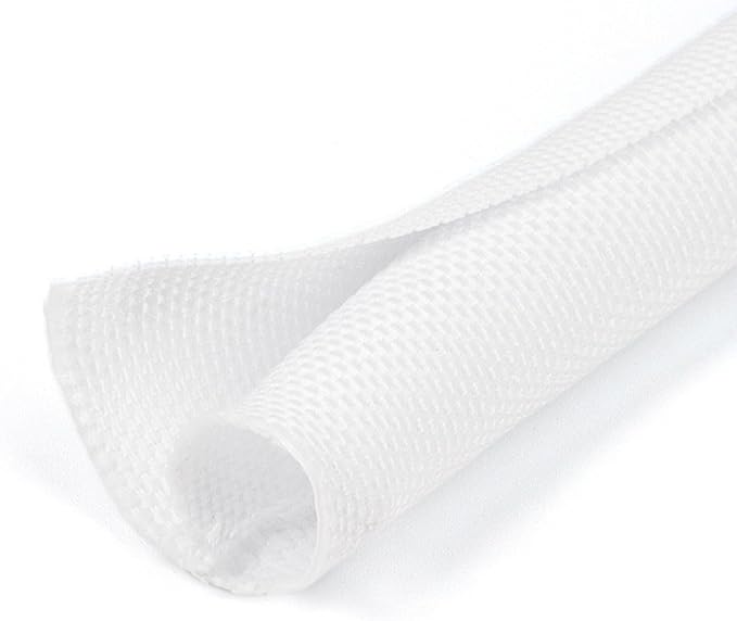 HOLED 5/8 inch Split Braided Cable Management Sleeve for USB Cable Power Cord Audio Video Cable, Wire Loom Cord Protector from Cat Dog Chewing (White, 25FT)