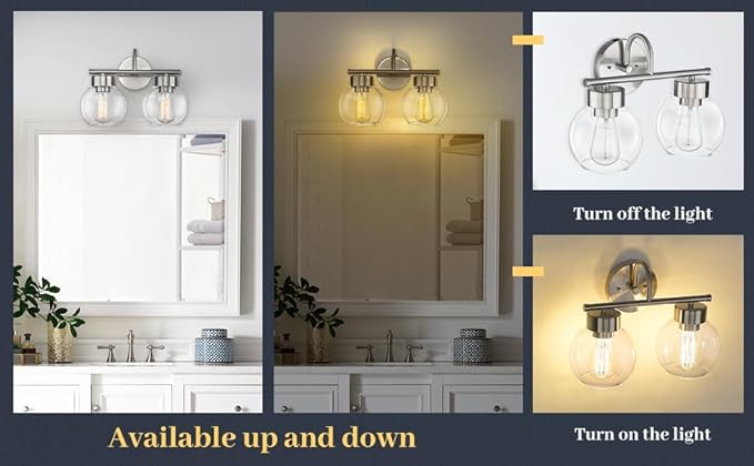EAPUDUN 2-Light Bathroom Light Fixtures Over Mirror, Brushed Nickel Vanity Lights for Bathroom Modern Wall Sconces Vanity Light Porch Lamp Bathroom Lighting Vanity Lighting Fixtures