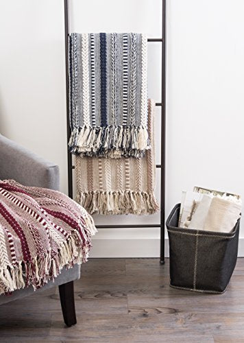 DII Braided Striped Decorative Throw Blanket, 50x60, Stone - color: Stone
