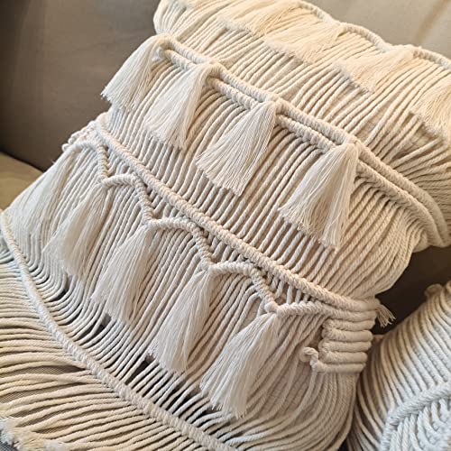 kiido Throw Pillow Covers Macrame Cushion Case Woven Boho Comfy Square Pillow Cases with Tassels Set of 2 Decorative Pillowcase (17X17) AB Style