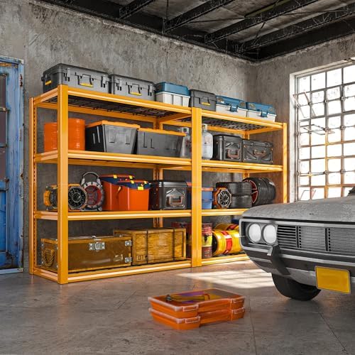 REIBII 40" W Yellow Garage Shelving with Double-Layer Frames for Hobbyists