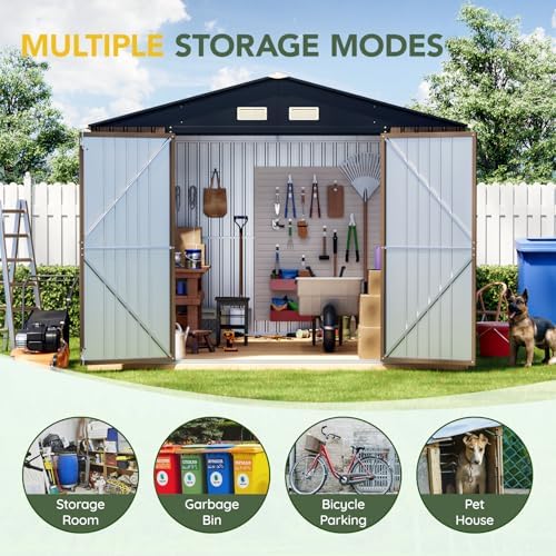 Breezz Outdoor Steel Storage Shed, 10 x 12 ft, Brown