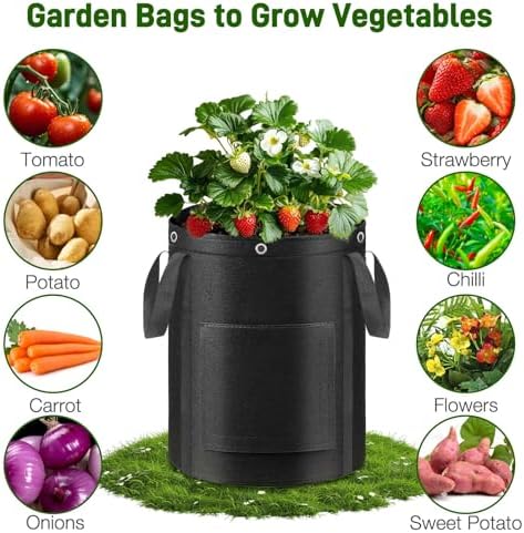 4 Pack Potato Grow Bags 10 Gallon with Harvest & Visible Window Thickened Garden Bags to Grow Vegetables with Handles & Metal Grommets for LST, Fabric Pots for Growing Carrots, Tomatoes, Onions