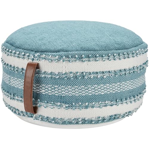 Mina Victory Woven Stripes & Dots 20" x 20" x 12" Turquoise Outdoor Poufs