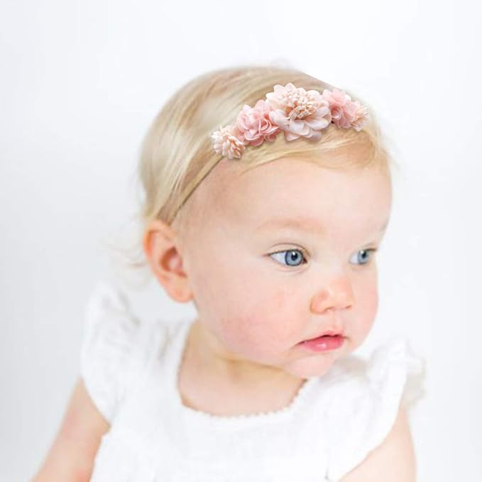 Baby Girl Flower Headband 6 PCS Elastic Hairbands Handmade Nylon Bows Headbands Chic Floral Hair Accessories Kids Gifts for Newborn Infant Toddlers