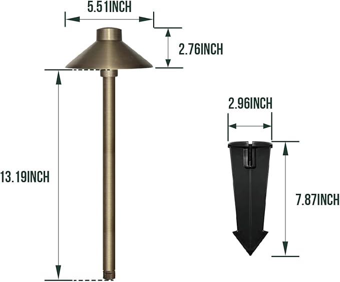 GKOLED Solid Brass Pathway Lights, Low Voltage LED Landscape Path Light, Outdoor Waterproof Accent Lighting, 12V AC/DC, 2700K Warm White, with 3W G4 LED Bulb & Large Rugged Slot Spike, 2 Pack