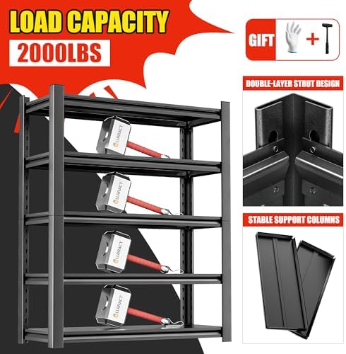 OLLRRACT Storage Shelves Garage Shelving Heavy Duty - 78''H Garage Shelves Adjustable 5 Tier Metal Shelving Unit Storage Rack Shelving Industrial Utility Shelf 16" D x36 W x78 H