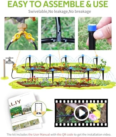 HIRALIY 50ft Drip Irrigation Kit Plant Watering System 8x5mm Blank Distribution Tubing DIY Automatic Irrigation Equipment Set for Garden Greenhouse Flower Bed Patio Lawn