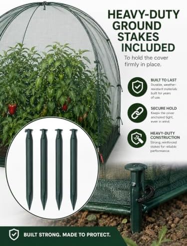 NuVue Products 25203 Pop-Up Garden Netting Animal and Bug Guard Covers with Ground Spikes, Mesh Plant Cover Tents for Pest and Animal Control, Pack of 2, Green, 36" x 36" x 38"