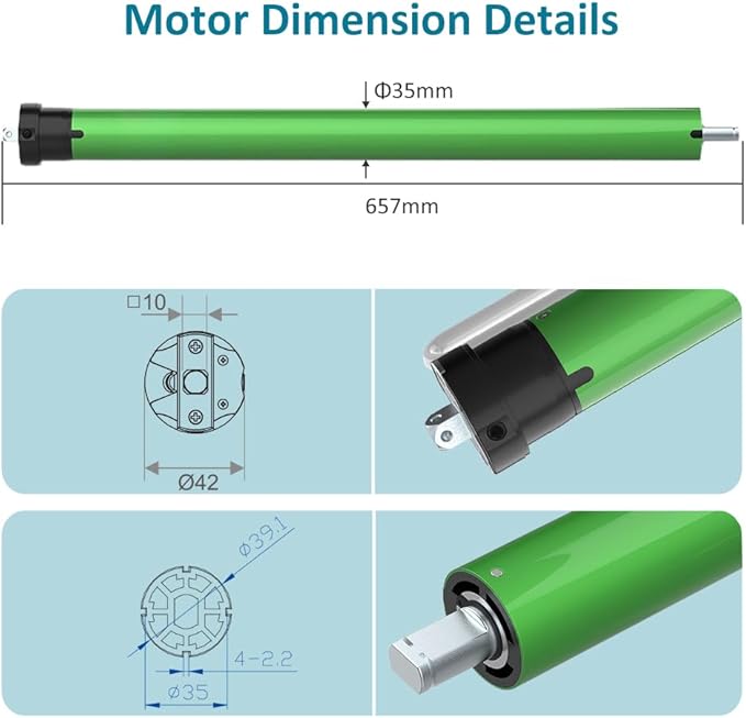 DC12V Dry Contact Motorized Roller Shade Motor Kit, 35mm Quiet Electric Blind Motor, RF Remote Automation Heavy Duty Motorize Persiana Existing Shades (10 N.m for Φ40mm (1.57") Octagonal Tube)