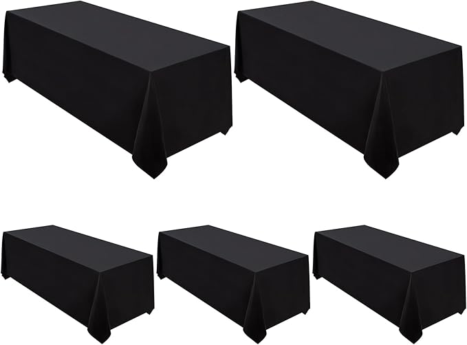 Surmente 5 Pack Black Tablecloth 90 x 156-inch Rectangular Polyester Table Cloth for Weddings, Banquets, or Restaurants