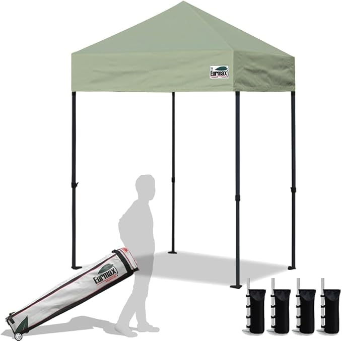 Eurmax USA 5'x5' Pop Up Canopy Tent Commercial Instant Canopies with Heavy Duty Roller Bag,Bonus 4 Sand Weights Bags (Greyish Green)