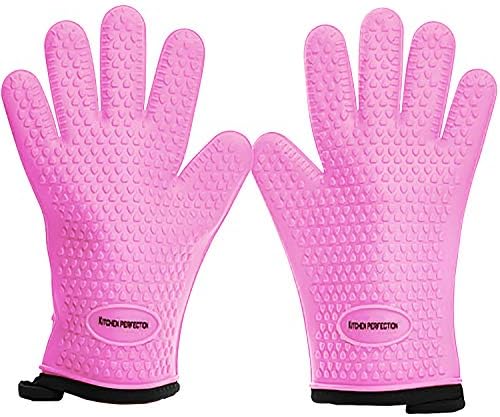 KITCHEN PERFECTION XL Silicone Smoker Oven Gloves-Extreme Heat Resistant BBQ Gloves-Handle Hot Food Right on Your Grill Fryer&Pit|Waterproof Grilling Cooking Baking Mitts|Superior Value Set+3 Bonuses
