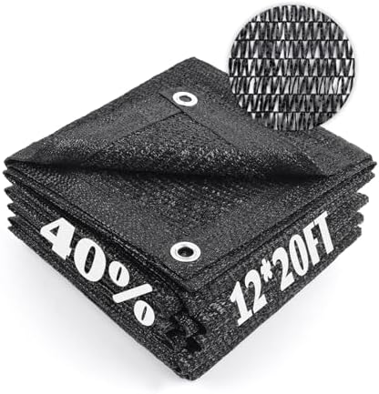 Cool Area Sun Shade Cloth with Grommets for Garden, 40% 12x20ft, Black