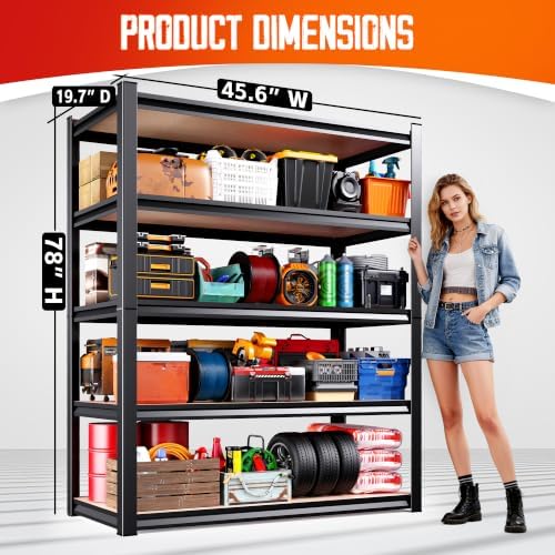 Set of 5 Garage Shelving-2050 lbs 5 Tier Storage Shelves,Adjustable Heavy Duty Metal Shelving Unit and Storage Large Rack,Utility Steel Shelf For Warehouse Industrial Pantry Basement 78"x46"x20"