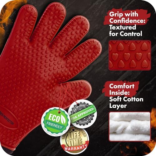 KITCHEN PERFECTION S Silicone Smoker BBQ Gloves - Heat Resistant Oven Mitts