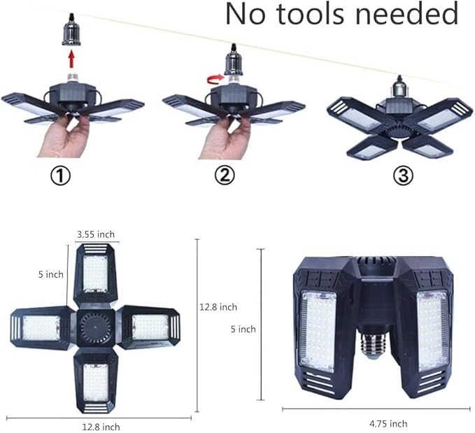 LED Garage Lights with Motion Sensor - 12000 Lumen 6500K Daylight 120W, Four Leaf Garage Organization Ceiling Lighting, Pack of 2