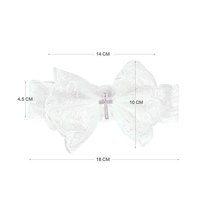 BBTDIN Baptism Christening Headbands Baby Girls Flower Lace Hair Hand White Bow BBG11 (B3-Cross Set)