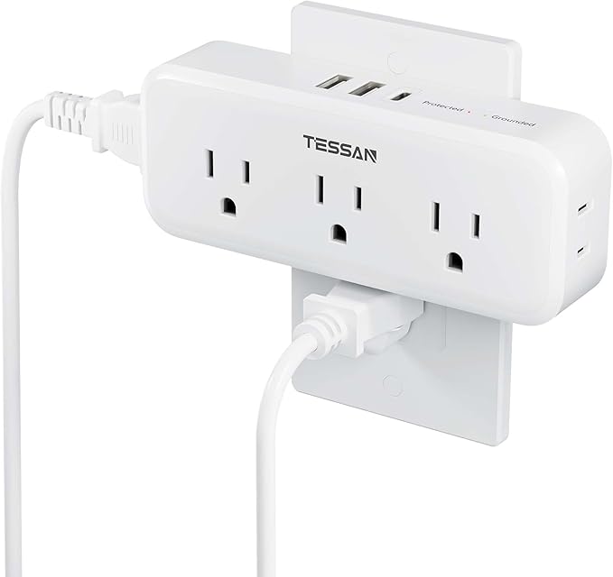 Multi Plug Outlet Splitter, TESSAN Multiple Plug Surge Protector, 5 Outlet Extender with 3 USB (1 USB C), 3-Way Wall Charger for Home Office Dorm Room Essentials