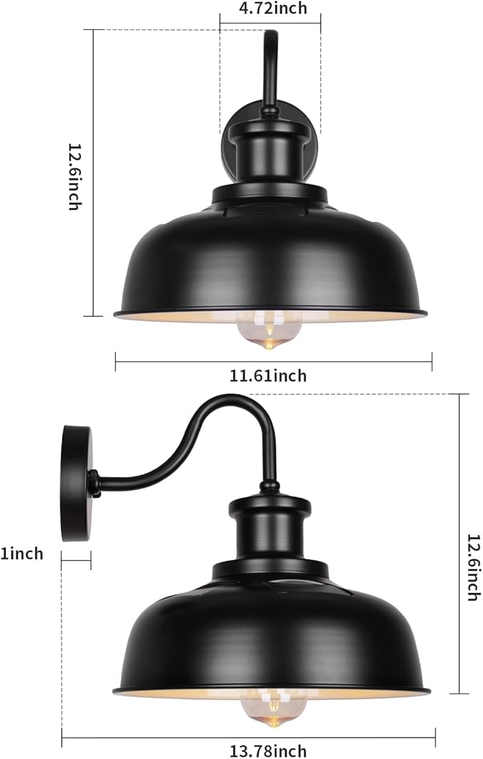 Solar Barn Lights for Outside, Outdoor Wall Lights Solar Powered, Farmhouse Exterior Wall Sconces, Industrial Exterior Lighting Fixture, Rustic Lantern for Garage, Barn, Shed,RZSR007-2
