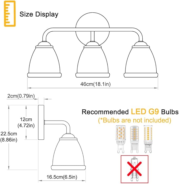 Daunton Vintage 3 Light Vanity Light, Black and Gold Bathroom Vanity Light, Bathroom Light Fixtures with Glass Shade, Antique Vanity Light Fixtures Over Mirror, Wall Sconce for Bedroom, Living Room