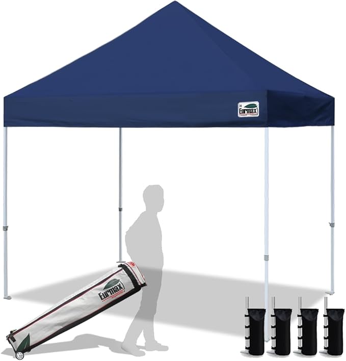 Eurmax USA Standard 10x10ft Patio Pop Up Canopy Tent for Outdoor Events Commercial Instant Canopies with Heavy Duty Roller Bag,Bonus 4 Canopy Sand Bags(Navy Blue)