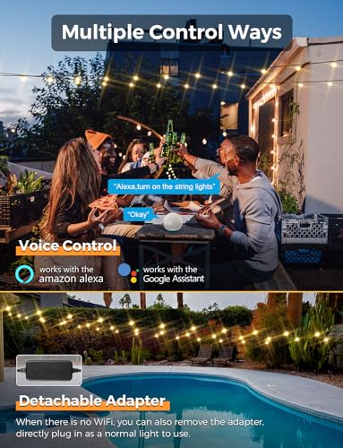 XMCOSY+ Outdoor String Lights, Smart Patio Lights 100Ft Dimmable Outdoor Lights Warm White, 50 G40 LED Bulbs, WiFi String Lights for Outside, Work with Alexa, APP Control, Waterproof Extendable - size: 100FT(50 Sockets)+Smart Controller