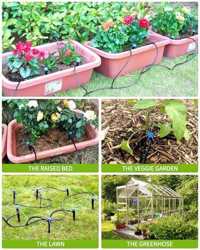 HIRALIY 100ft Drip Irrigation Kit Plant Watering System 8x5mm Blank Distribution Tubing DIY Automatic Irrigation Equipment Set for Garden Greenhouse Flower Bed Patio Lawn