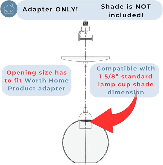 Worth Home Products Instant Pendant Conversion Kit Adapter Only 4"-6" Recessed Light Conversion Kit to Screw-in Pendant (Matte Black - Bulb Not Included)