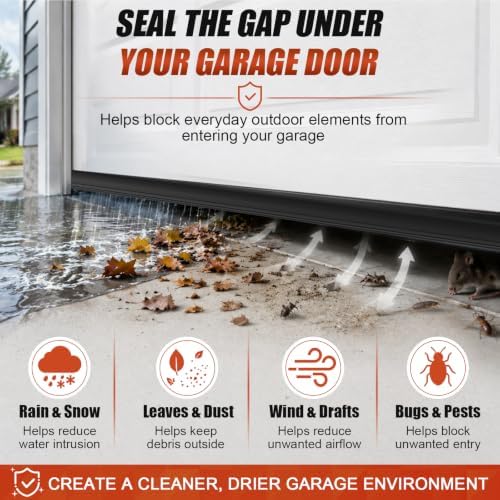 Garage Door Bottom Seal, 8FT EPDM Weather Stripping with Aluminum Track
