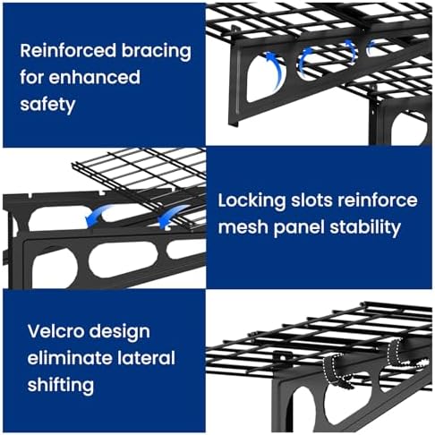 FLEXIMOUNTS 2-Pack 2x4ft Garage Shelving with Hooks, 600lbs Load, Black