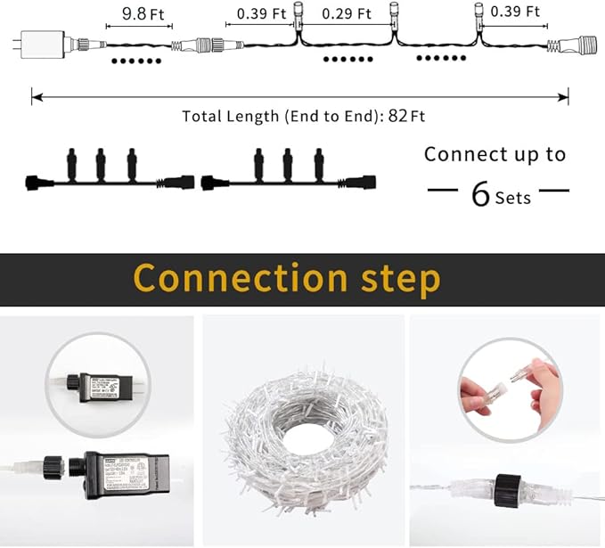 Christmas String Lights - 220 LED 25m/82ft 8 Modes End-to-End Plug in Indoor/Outdoor Waterproof Decorative Fairy Twinkle Lights String for Tree/Wedding/Thanksgiving Day/Patio/Room/Home - Warm White