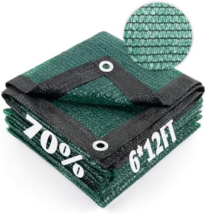 Cool Area Sun Shade Cloth with Grommets for Garden, 70% 6x12ft, Dark Green