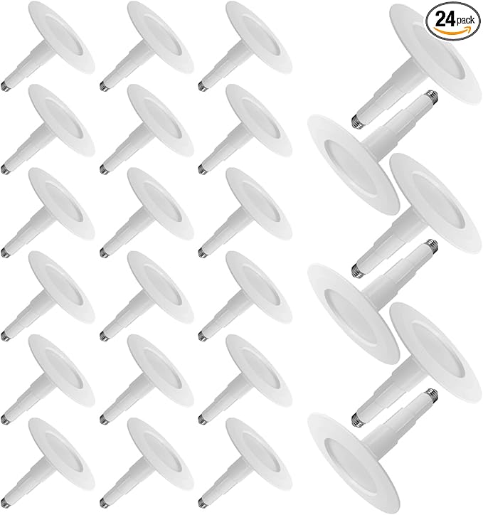Soliseed 24 Pack 5/6 Inch LED Recessed Retrofit Downlight with Telescoping Rod - Adjustable Can Lights, 12W=60W, 3000K Warm White, 800LM Dimmable, ETL Damp Rated, Bevel Trim E26 Easy Screw-in Install
