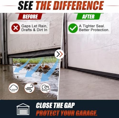 Garage Door Seals Bottom Rubber - 16.5Ft EPDM Weatherproof Weather Stripping for 5/16" T-End Garage Doors, Blocks Drafts/Rain/Rodents, Noise-Reducing & Energy Saving