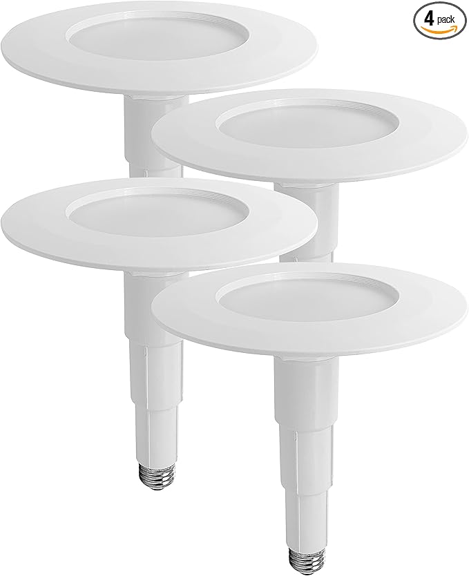 Soliseed 4 Pack 5/6 Inch LED Can Lights Length Adjustable Recessed Lights,Retrofit Downlight ETL Damp Rated,12W=60W,5000K Daylight,800LM, Dimmable,Bevel Trim,Easy Install