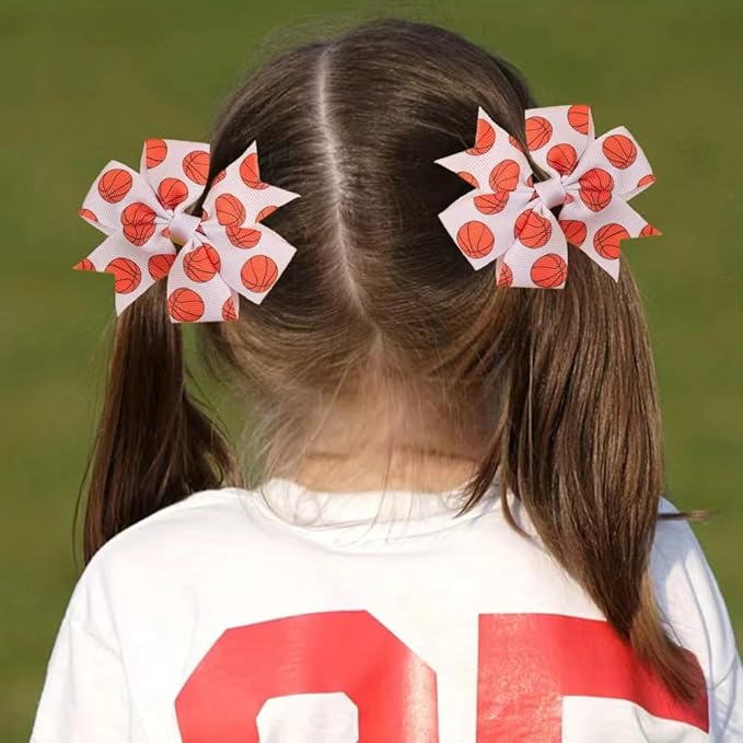 3Inch Hair Bows for Baby Girls，Back to School Pinwheel Bows Grosgrain Ribbon Toddler Bows Clips Hair Barrettes Accessories for Girls (2PCS Ball Hair Bows) (rugby)