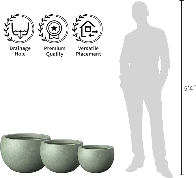 Kante 15.7" Dia Round Concrete Planter, Outdoor/Indoor Large Bowl Plant Pots with Drainage Hole and Rubber Plug for Garden Patio Balcony Home, Mint Green