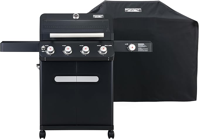 Monument Grills Outdoor Barbecue Stainless Steel 4 Burner Propane Gas Grill, 52,000 BTU Patio Garden Barbecue Grill with Side Burner and Knob Controls, Mesa425 with BBQ Cover