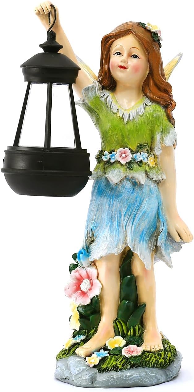 Fairy Garden Statue Solar Garden Fairy with Lantern Light Outdoor Decoration Waterproof Solar Sculpture for Patio Yard Lawn Gift for Mom Grandma