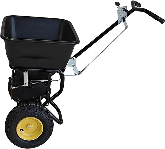 Walk-Behind Push Broadcast Spreader - Commercial All Season, 100lb Capacity, 13in All-Terrain Pneumatic Tires, Grate/Cover/Enclosed Gearbox Included, for Seed/Fertilizer/Salt/Snow Melt