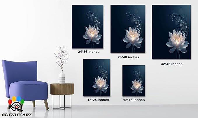 Zen Lotus Canvas Wall Art, Black White Zen Bathroom Wall Art Lotus Picture, Floral Spiritual Meditation Painting Artwork, lotus flower pictures bathroom decor zen painting for Yoga Spa 18x24 inch